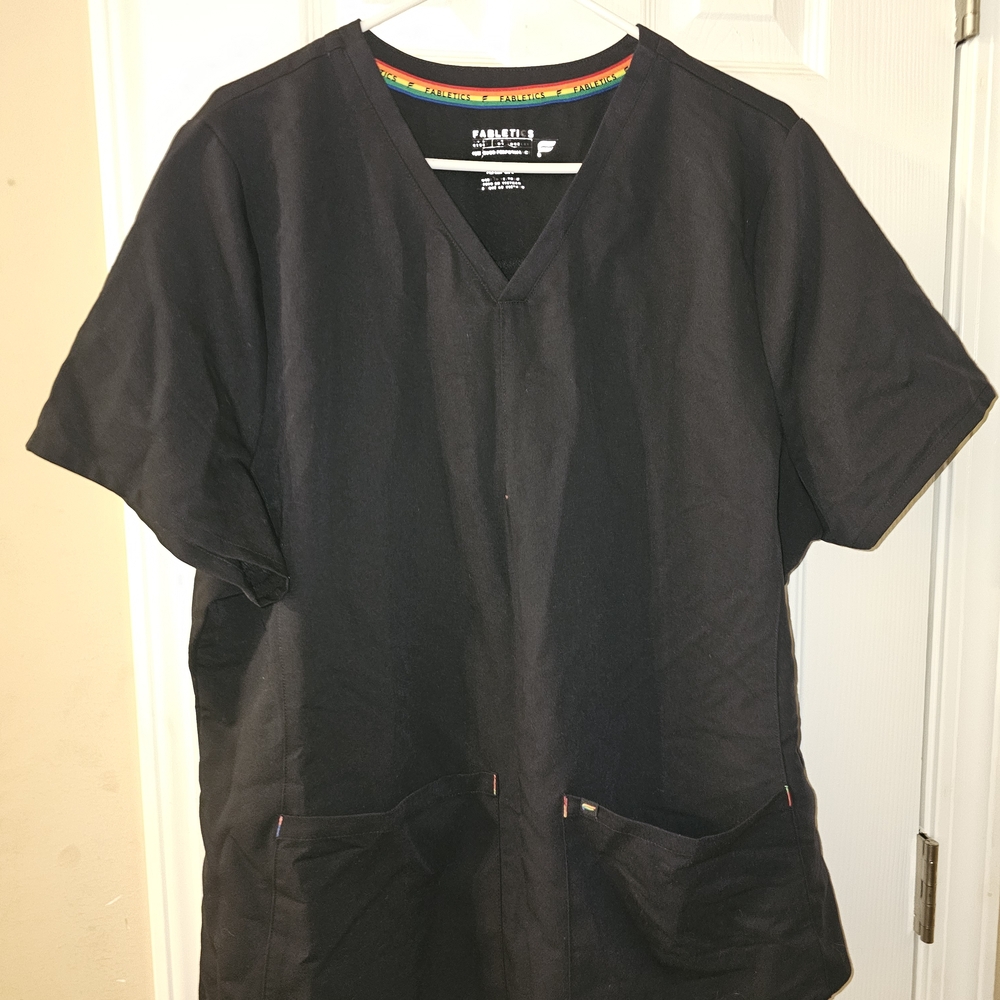 Fabletics Black V-Neck Top with Rainbow Trim